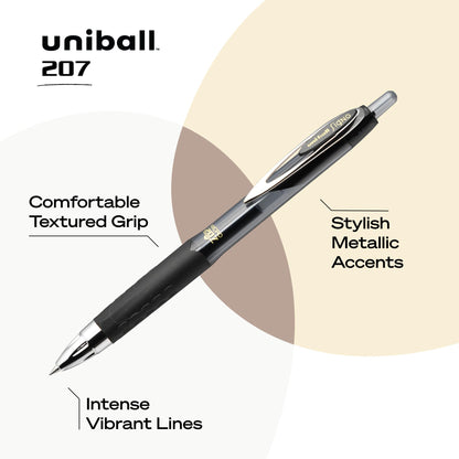 Uni-Ball 207 Gel Pens, Micro Point, 12 Pack