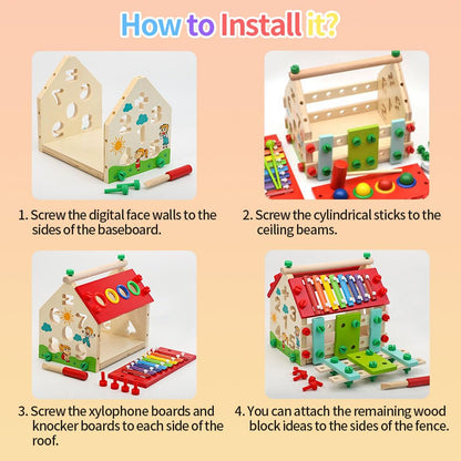 Aozzy Montessori Busy House Toy, 6 in 1 Wooden Activity Cube for Toddlers 1-3 with Xylophone Digital Screws, Sensory Toys for Toddler, Fine Motor Skills, Birthday Gift for Toddler