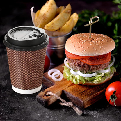 Wuadua 12 oz Disposable Insulated Coffee Cups with Lids, 50 Packs Disposable Coffee Cups for Hot Beverage Drinks, Coffee Tea Drinks To-go Office Car and Party