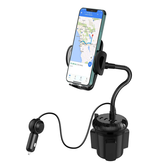 4-Port USB Car Charger with Phone Mount