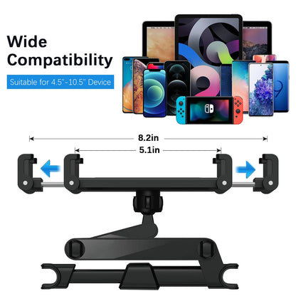 Tablet Holder for Car - Car Tablet Holder, [3 in 1 Extension Arm] Long Trip Car Tablet Mount, Road Trip Essentials, Car Backseat Tablet Mount Compatible with 4-12" Tablets & Headrest Rod (Black)
