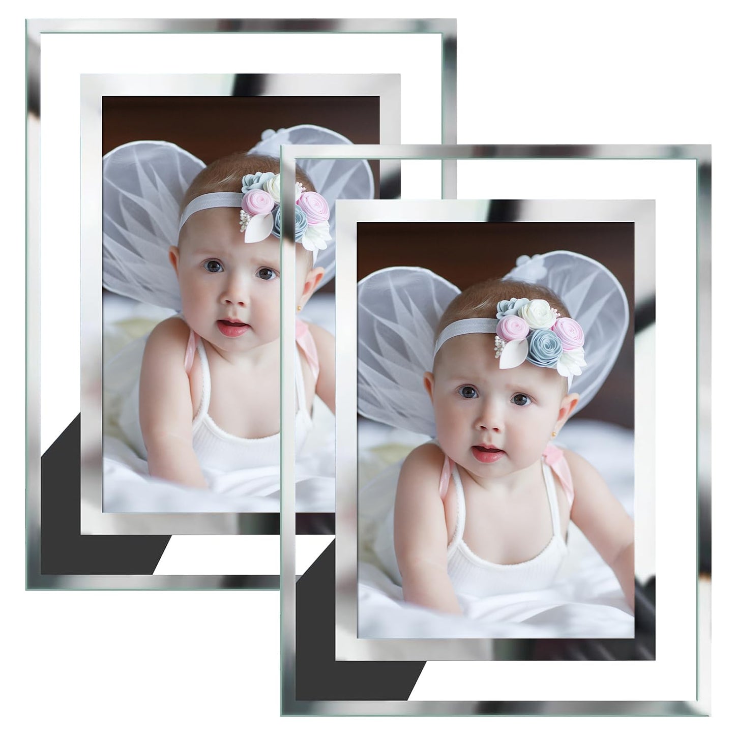 Silver Glass 4x6 Picture Frames Set of 2