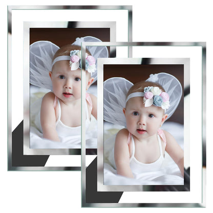 Silver Glass 4x6 Picture Frames Set of 2