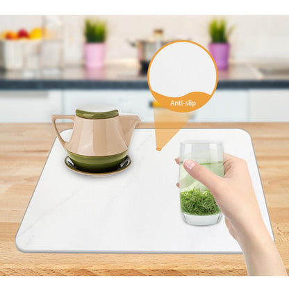 auievkon Stone Dish Drying Mat ,Absorbent Marble White Dish Dry Pad,Quick-drying Mats, Heat Resistant Frosted Texture Non-Slip Rack Tableware Mat (16*12IN)