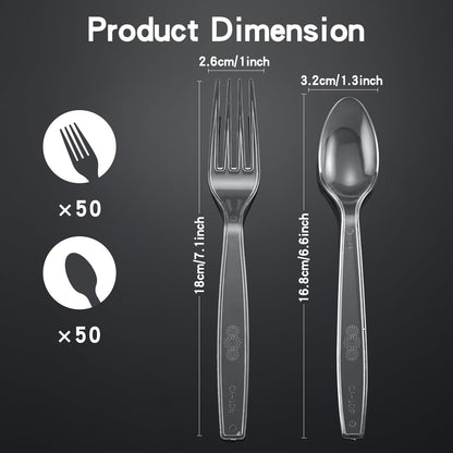 Clear Disposable Plastic Cutlery Set, 100PCS