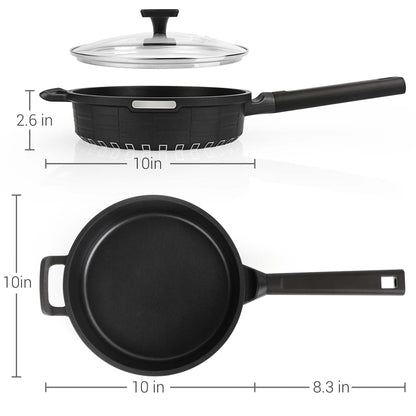 Wodillo Deep Frying Pan with Lid, Nonstick Saute Pan 10inch 2Pcs Kitchen Cookware Sets, Skillet Induction Compatible With Nonstick Marble Coating, 100% APEO&PFOA-Free