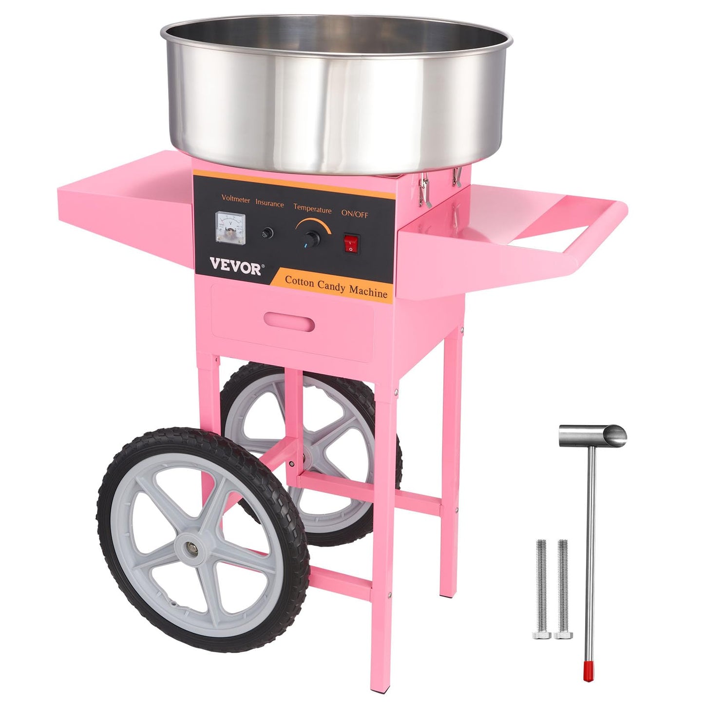 VEVOR Electric Cotton Candy Machine Cart, 1000W Commercial Floss Maker w/Stainless Steel Bowl, Sugar Scoop and Drawer, Perfect for Home, Carnival, Kids Birthday, Family Party, Pink