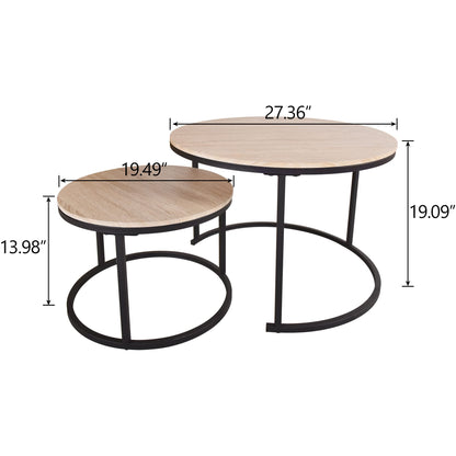 BOFENG Round Nesting Coffee Tables, Set of 2 End Tables for Living Room Balcony Office, Heavy Duty Stacking Side Tables, Premium Wooden Accent Furniture with Solid Metal Frame