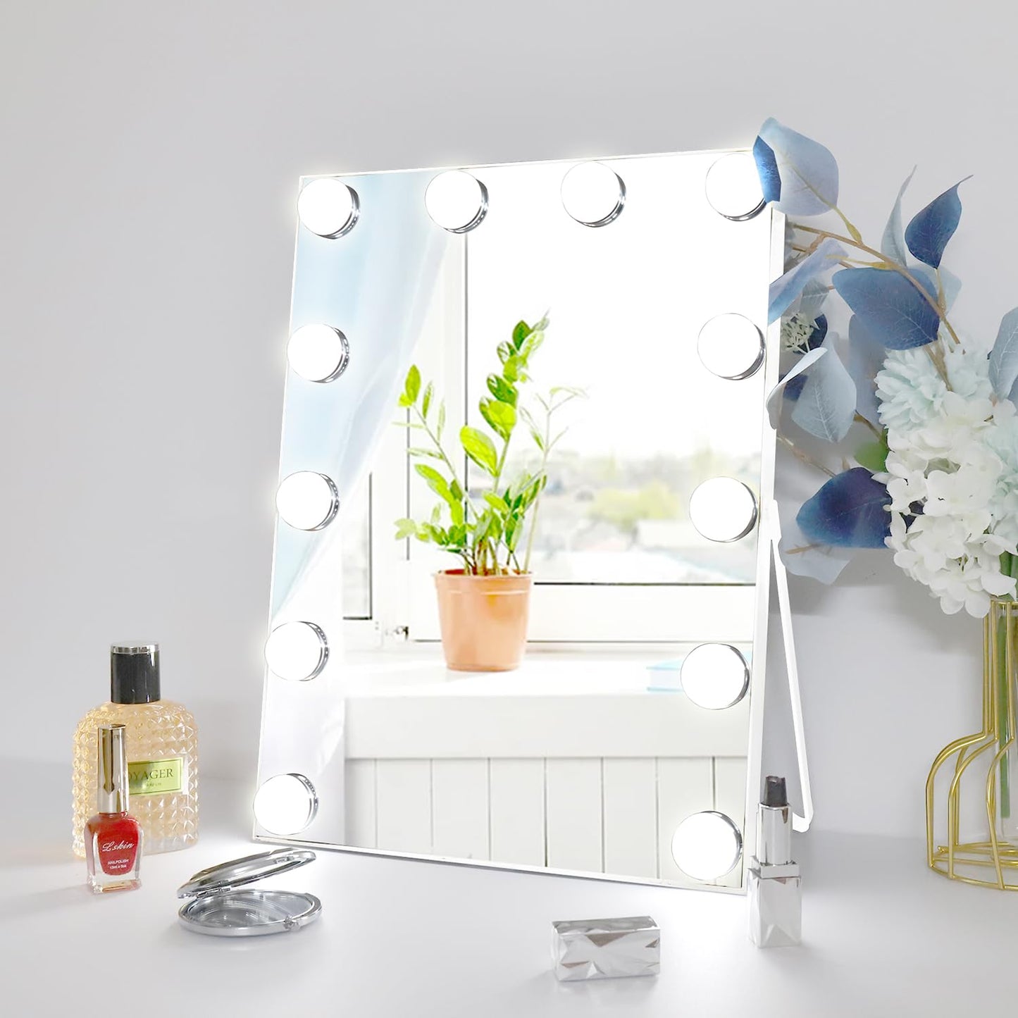 RAHYUN Makeup Mirror with Lights, Vanity Mirror with Lights Hollywood Style, 3 Color Modes, 12 Dimmable LED Bulbs, Touch Control, 360° Rotation, Lightweight & Elegant, 10"x 12"