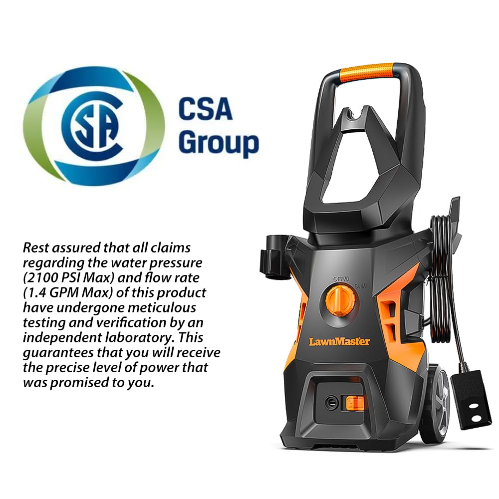 LawnMaster Electric Pressure Washer 2100 PSI 1.4 GPM