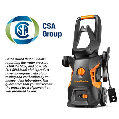 LawnMaster Electric Pressure Washer 2100 PSI 1.4 GPM