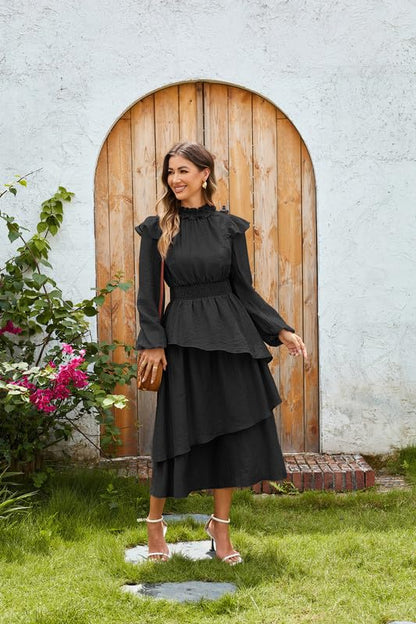 GRACE KARIN Women's Ruffle Mock Neck Midi Dress