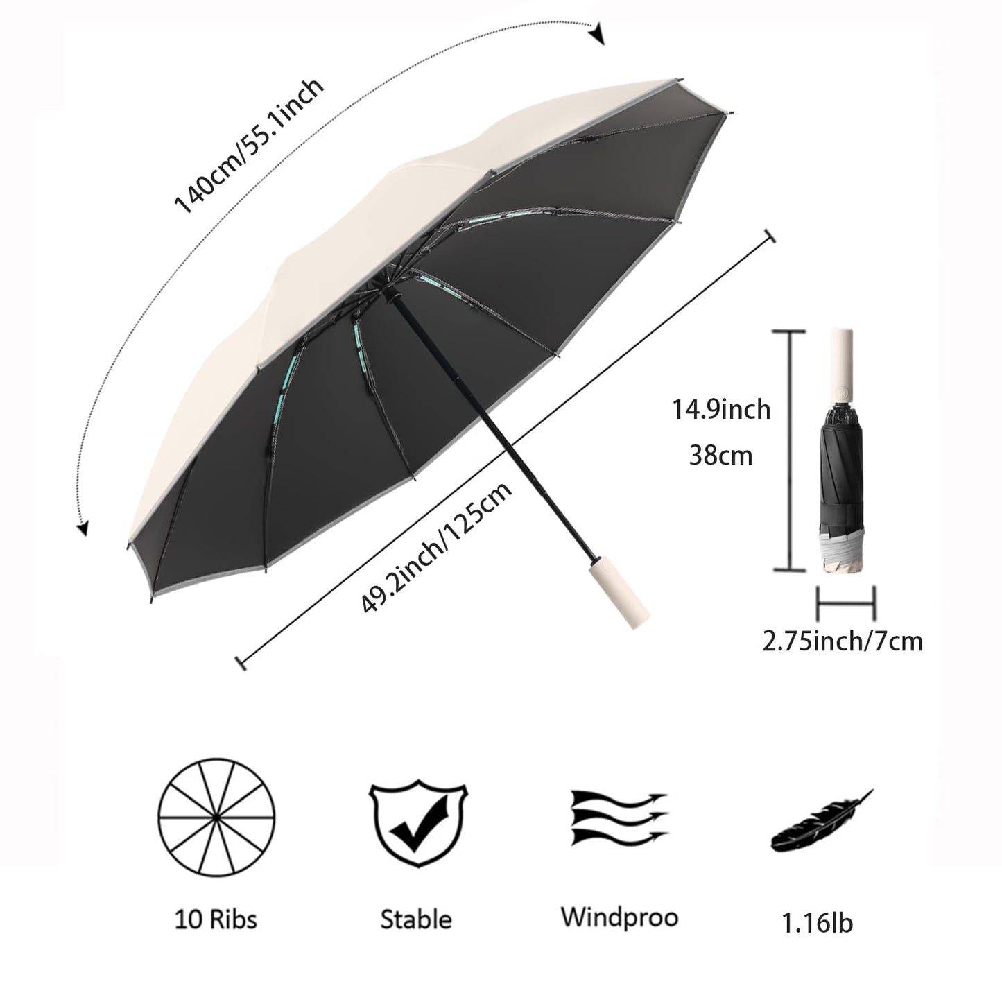 erised's bifrost Extra Large Travel Folding Inverted Reverse Umbrella Waterproof Automatic Open/Close,10 * 2 Ribs Portable Golf Parasol,Outdoor Rain/Sun/99 UV Protection/UPF 50 Blocker