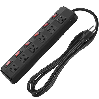 CCCEI Metal Power Strip Individual Switches 6 Outlets, Heavy Duty Power Strip Surge Protector for Appliances, 15FT Extension Cord Strip, 1200J Surge Protector 15A 120V 1800W.