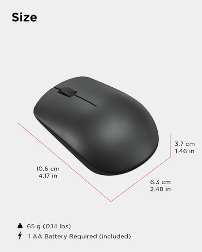 Lenovo 530 Wireless Mouse – Full Size Computer Mouse for PC, Laptop, Windows Computer - 2.4 GHz Nano USB Receiver - Ambidextrous Design - 12 Months Battery Life – Cordless