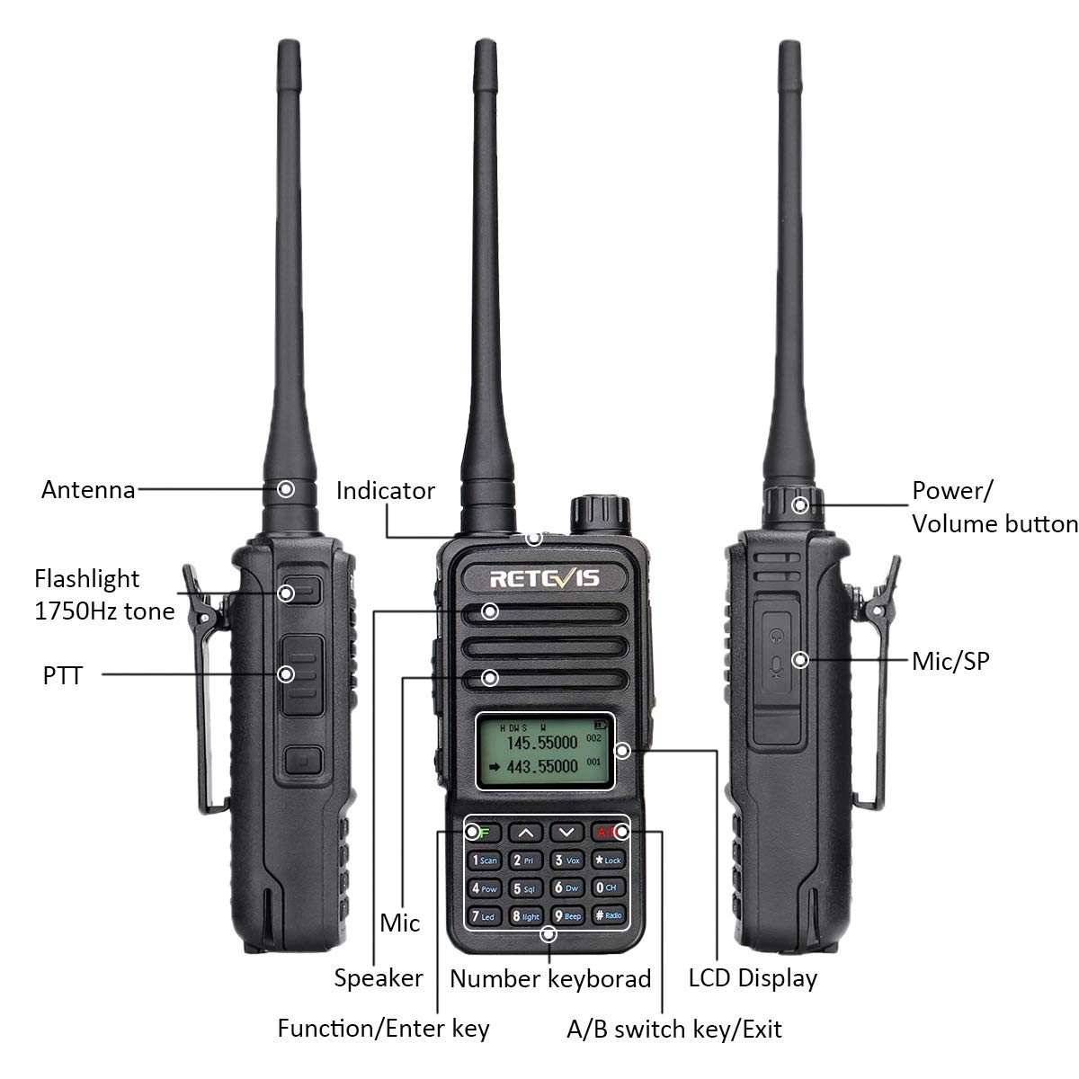 Retevis RT85 Walkie Talkies Long Range for Adults, Two Way Radios Long Range Rechargeable, High Power, Dual Band, 200 Channels, 1400 mAh Battery, Ham Radio for Camping Trekking Family (2 Pack)