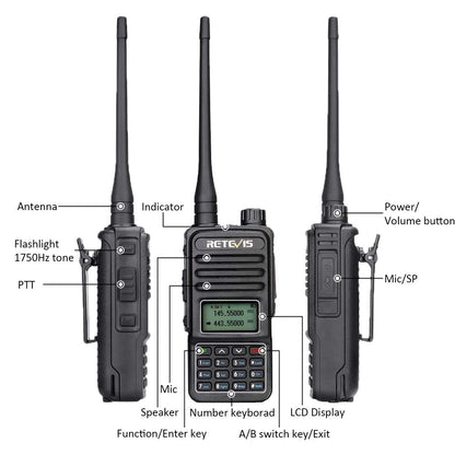Retevis RT85 Walkie Talkies Long Range for Adults, Two Way Radios Long Range Rechargeable, High Power, Dual Band, 200 Channels, 1400 mAh Battery, Ham Radio for Camping Trekking Family (2 Pack)