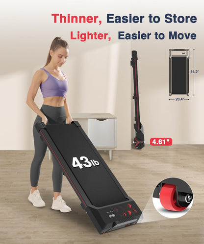 Redliro Walking Pad with Incline, Under Desk Treadmill for Home, Compact Walking Pad for Small Space, Portable Treadmill with Remote Control & Free Installation (Black)