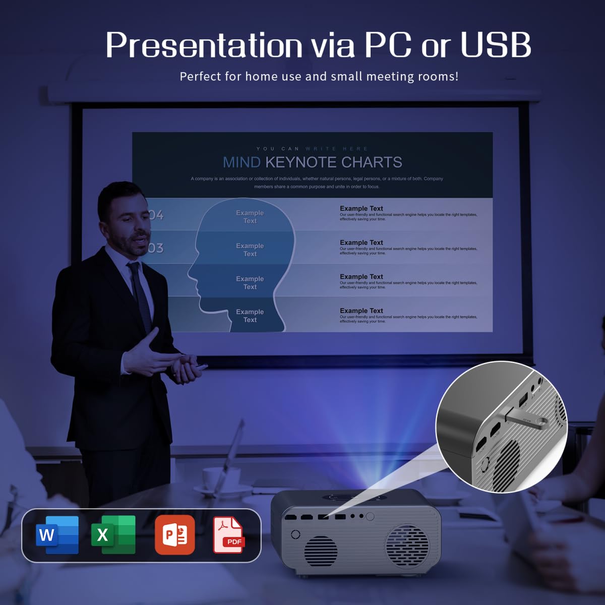 Portable 1080P Projector with Auto Focus & Screen