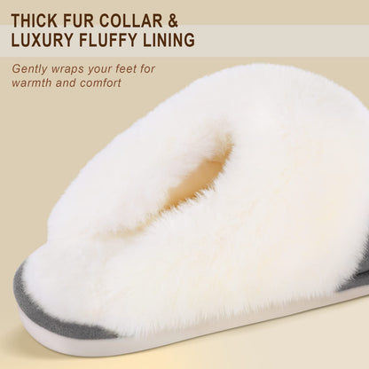 Parlovable Women's Slippers Fuzzy Warm Comfy Faux Fur Slip-on Fluffy Bedroom House Shoes Memory Foam Suede Cozy Plush Breathable Anti-Slip Indoor & Outdoor Winter Dark Grey 7-8