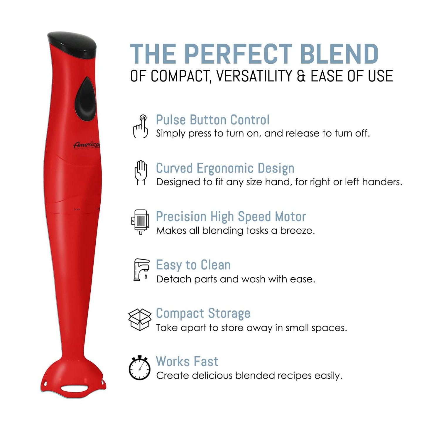 Elite Gourmet Immersion Hand Blender with One-Touch Control