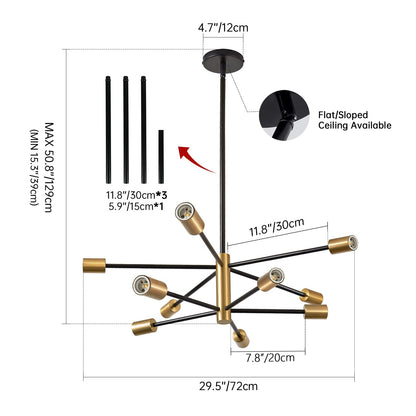 10-Light Modern Black and Gold Chandelier Pendant