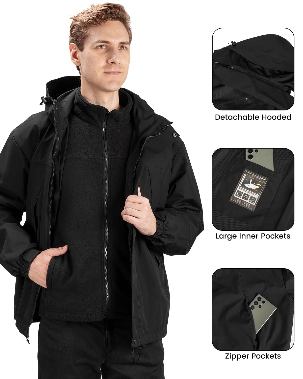 Vantacent89 3-in-1 Waterproof Ski Jacket for Men