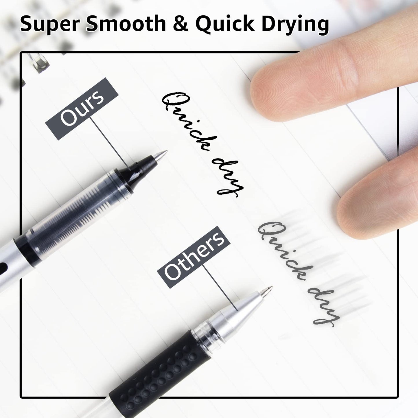 Rollerball Pen Fine Point Pens: 16 pack Black Liquid Ink Roller Ballpoint Gel Pens, 0.5 mm Extra Fine Tip Rolling Ball Stick Pens for Smooth Writing, Journaling Notes Drawing School Office Stationary
