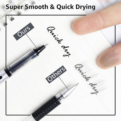 Rollerball Pen Fine Point Pens: 16 pack Black Liquid Ink Roller Ballpoint Gel Pens, 0.5 mm Extra Fine Tip Rolling Ball Stick Pens for Smooth Writing, Journaling Notes Drawing School Office Stationary