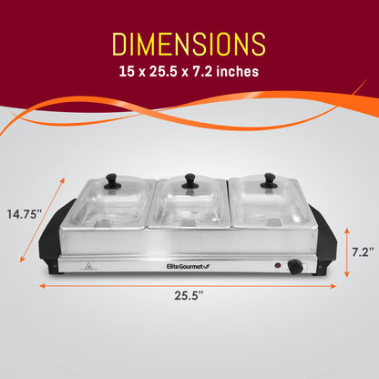 Elite Gourmet 3-Tray Buffet Server with Lids