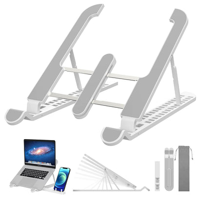 JUNWING Portable Laptop Stand, 15 Angles Foldable Laptop Riser, Easy to Carry Computer Stand for Travel, Compatible with MacBook Air Pro, HP, Lenovo, Dell & All 10 to 15.6 Inches Laptops (White1)