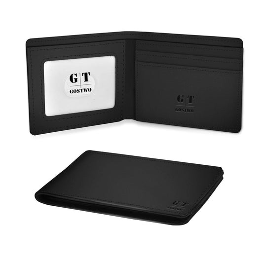 Gostwo Mens Slim Minimalist Front Pocket Wallet Genuine Leather ID Window Card Case RFID Blocking (Black Vintage)
