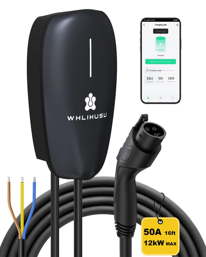 50 Amp WiFi EV Charger with 16ft Cable