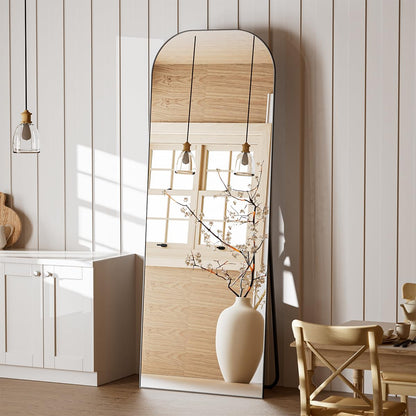 Koonmi Full Length Mirror, 56"x21" Mirror Full Length with Stand, Black Wall Full Body Mirror, Rounded Top Floor Mirror with Aluminum Alloy Frame for Bedroom Living Room