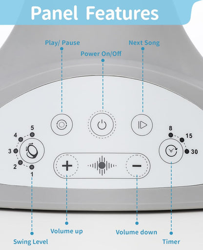 LAREX Baby Swing for Infants, Electric Baby Swings for Newborns Portable Babies Swing with 5 Speeds, Bluetooth Music, Remote Control, Grey