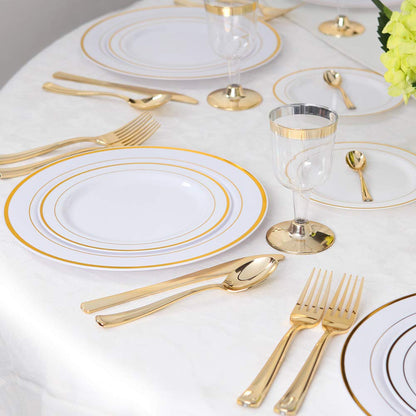 WDF 120 pieces Gold Disposable Plastic Plates - White and Gold Plates Include 10.25" Dinner Plates & 7.5" Salad Plates for Weddings and Party