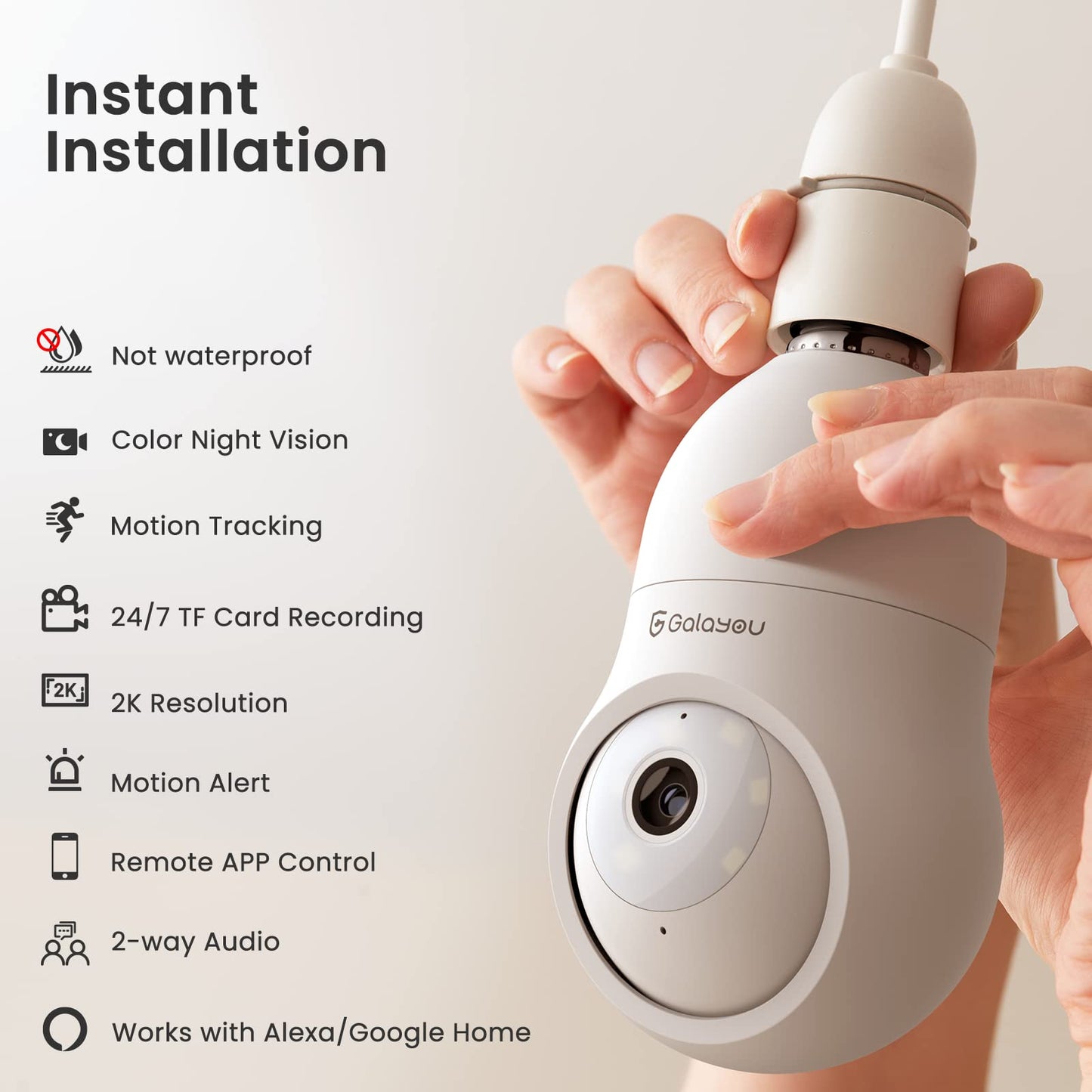 GALAYOU 360 Light Bulb Security Camera - Light Socket Wireless Camera for Home Security Recording Indoor&Outdoor, WiFi Video Surveillance with 2K Resolution, Motion Tracking,Works with Alexa, 2.4Ghz