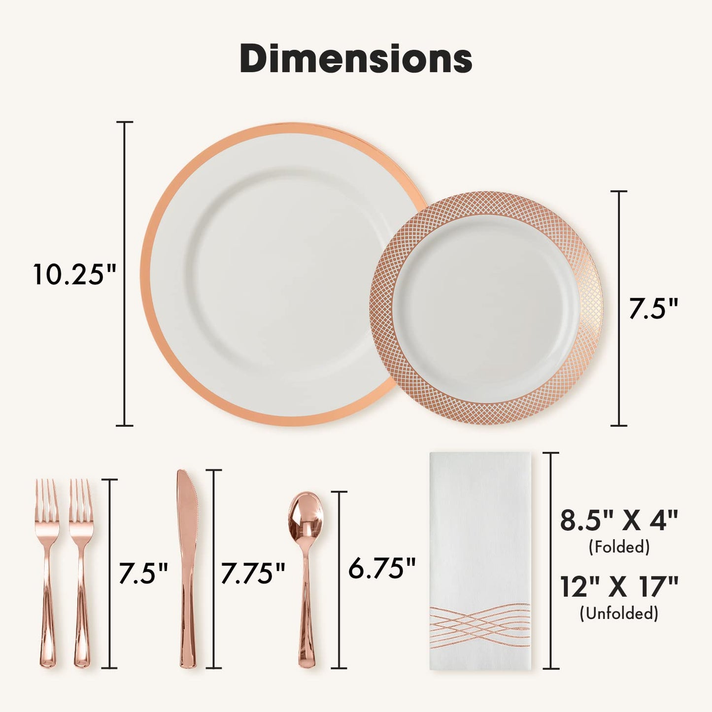 By Madee HEAVYWEIGHT 175 Pcs Rose Gold Dinnerware Set 25 for 25 Guests | Rose Gold Plates and Napkins Party Supplies | Elegant Plastic Plates | Fancy Disposable Dinnerware Set