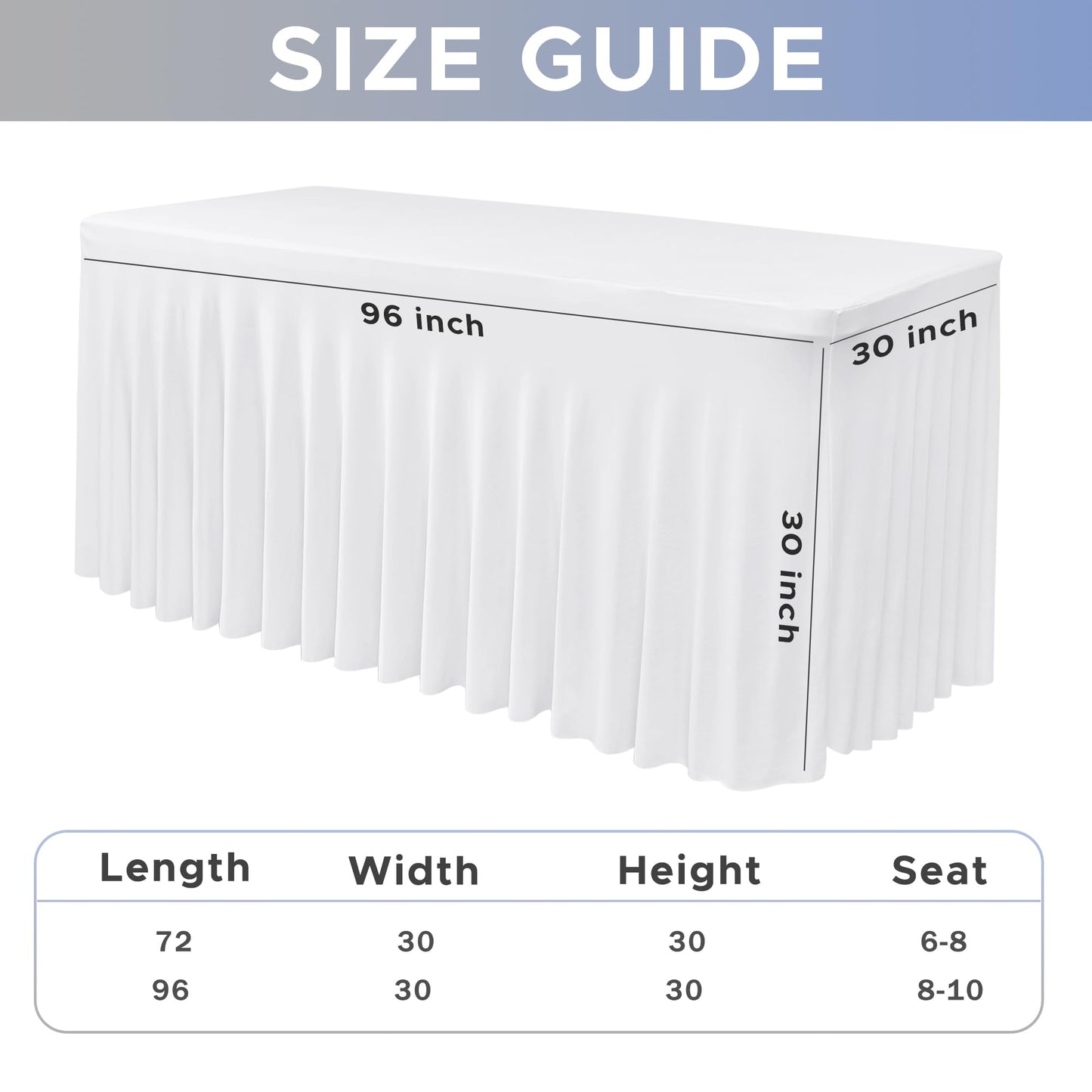 White Spandex Table Skirt for 8 Foot Tables