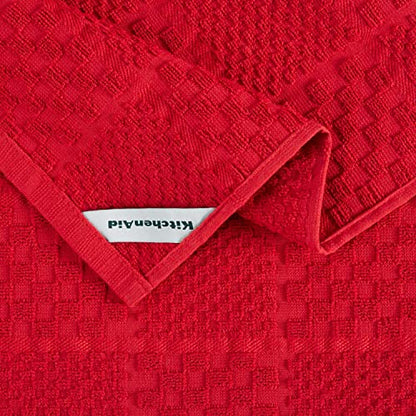 KitchenAid Quilted Cotton Terry Cloth Oven Mitt, Pot Holder Heat Resistant, 16"x26", 7"x13" & 7"x10", Passion Red