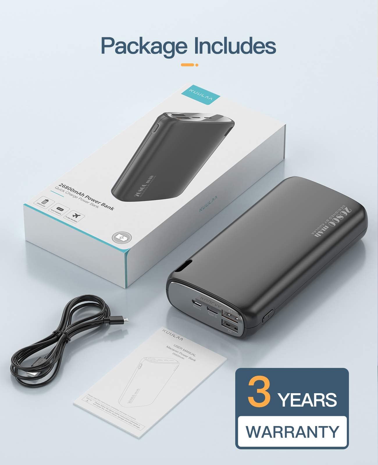 Kuulaa Portable Charger iPhone Power Bank 26800mAh Battery Pack Charger Portable Dual USB Output Portable Battery Charger Compatible with iPhone 15 14 13 12 11 Samsung S22 S21 Google iPad etc, Black