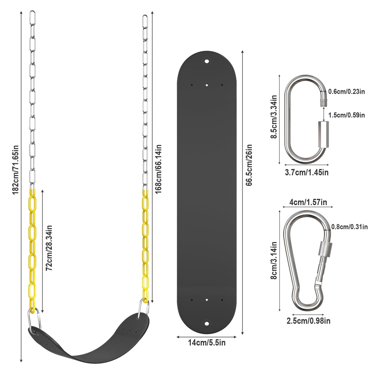 EVA Soft Plastic Swing Set, AGPTEK Swing Seat with 66 Inch Heavy-Duty Rust-Resistant Chains-Black