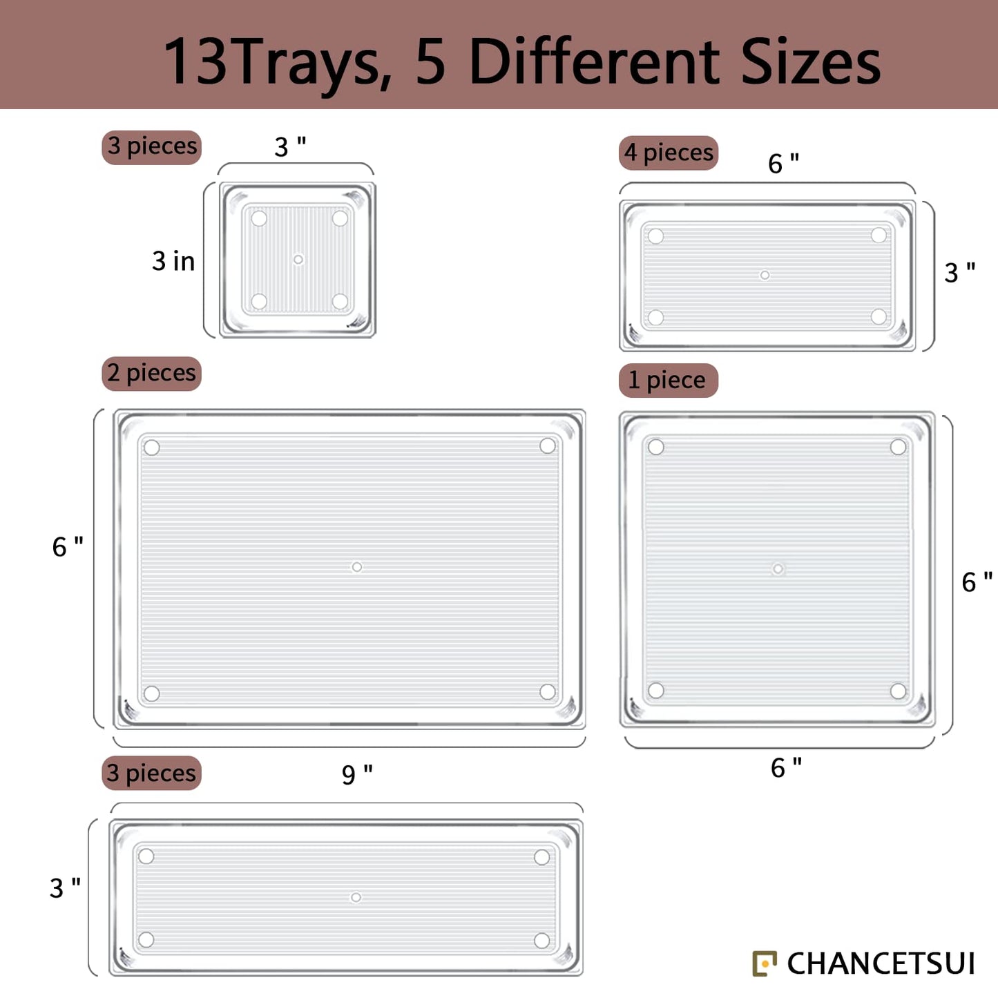 13 Pack Clear Drawer Organizer Set with Non-Slip Pads, 5-size Plastic Drawer Trays, Desk Drawer Dividers, Storage Bins for Makeup, jewelry, Utensils in Bedroom Dresser, Gadgets, Office, and Kitchen