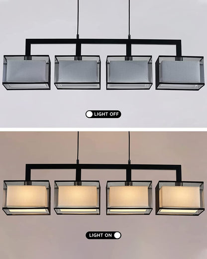 7PMBEANE Modern Rectangular Chandelier Hanging Light Fixture 4 Lights with Fabric Lampshade Adjustable for Dining Living Room Restaurant (Black)