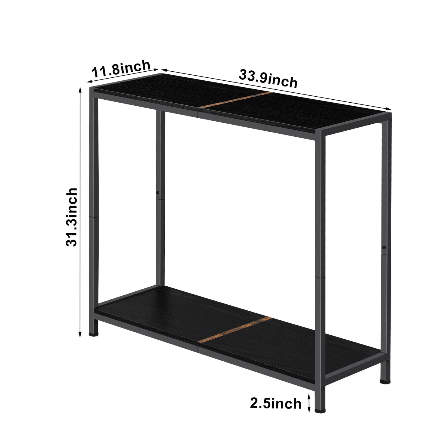 2 Tier Console Table, Couch Table, Narrow Sofa Table Entryway Table with Shelves, Entrance Table for Hallway, Living Room, Office, Foyer, Corridor, Black