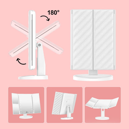 Trifold LED Makeup Mirror with 10X Magnification