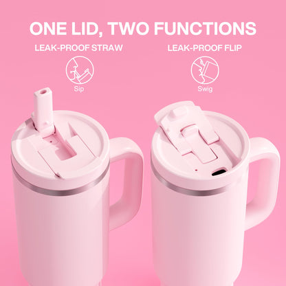 40 oz Insulated Tumbler with Handle and Straw