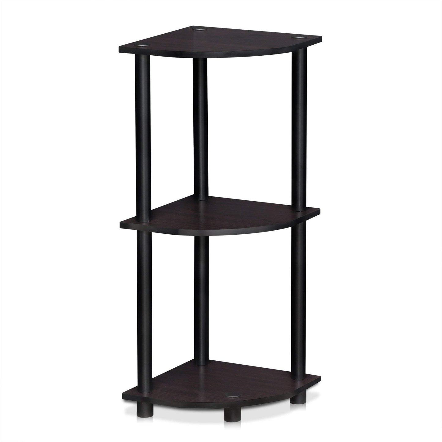 Furinno - 12077DWN Turn-N-Tube 3-Tier Corner Display Rack Multipurpose Shelving Unit, Dark Walnut