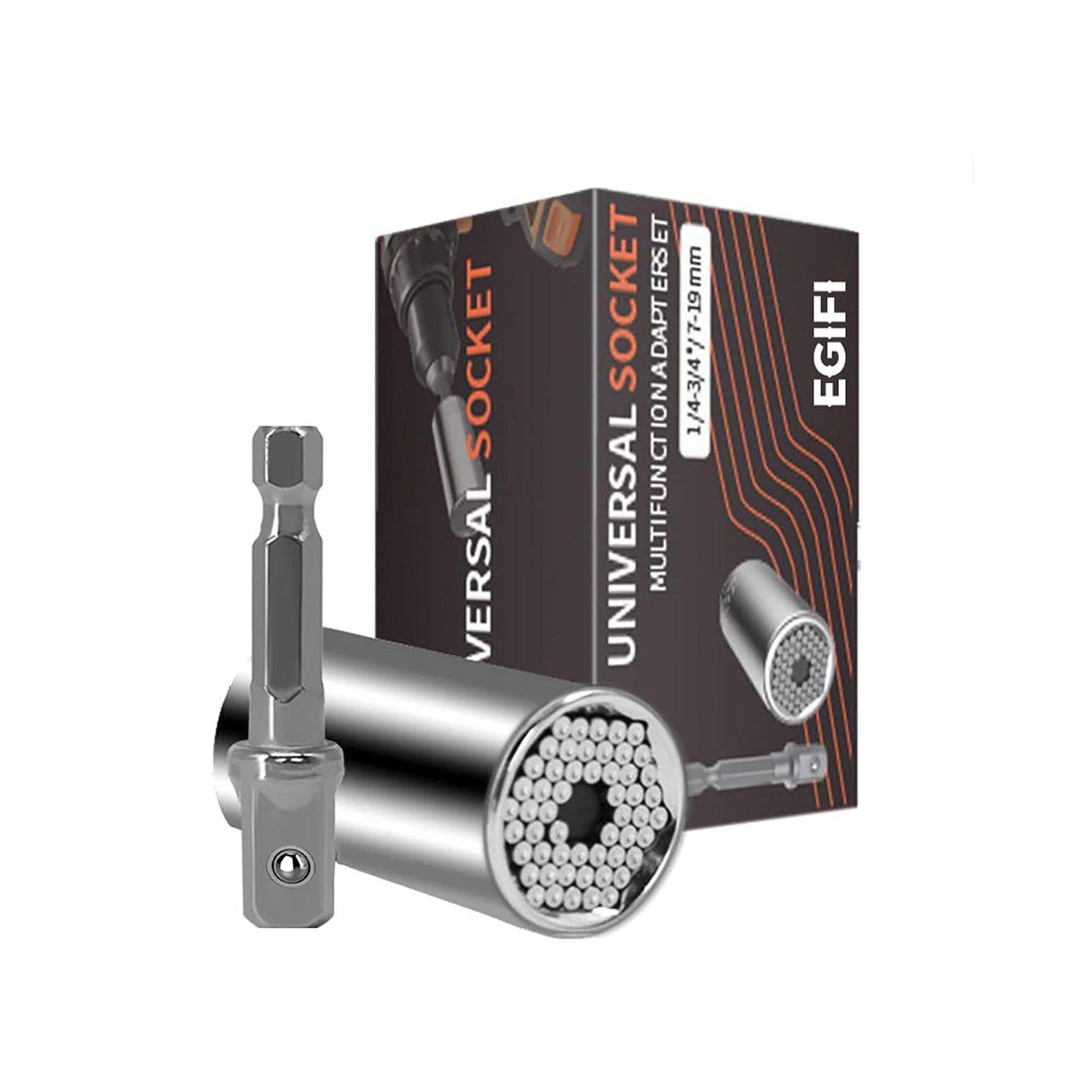Universal Socket Tools, Christmas Gifts for Men, Self-Adjusting Socket Fits Standard 1/4'' - 3/4'' Metric 7mm-19mm with Power Drill Adapter 2Pc Set, Stocking Stuffers Gifts for Men, Dad, Husband
