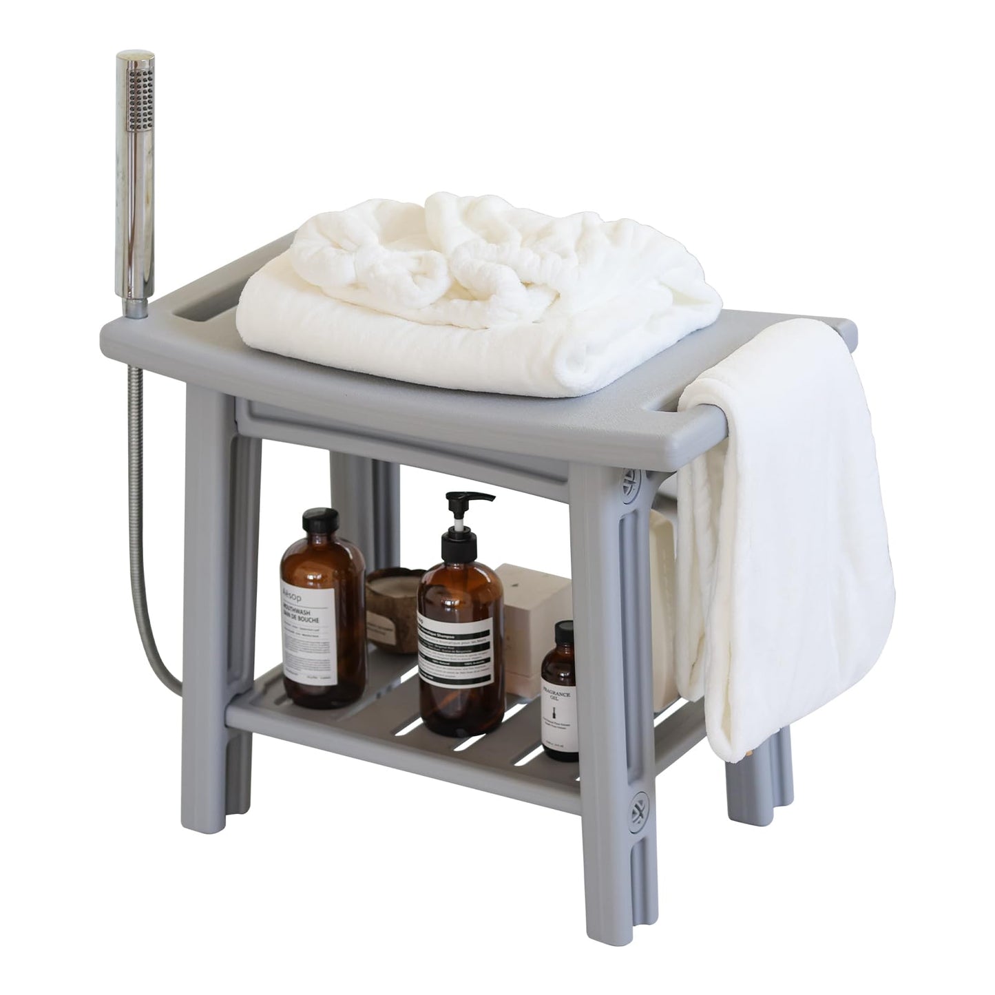 Waterproof Shower Bench Stool with Storage Shelf